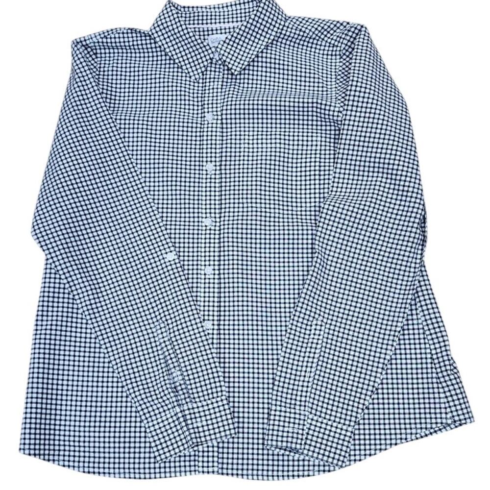 Croft & Barrow Black White Plaid Cotton Button Front Blouse Women's Size Medium